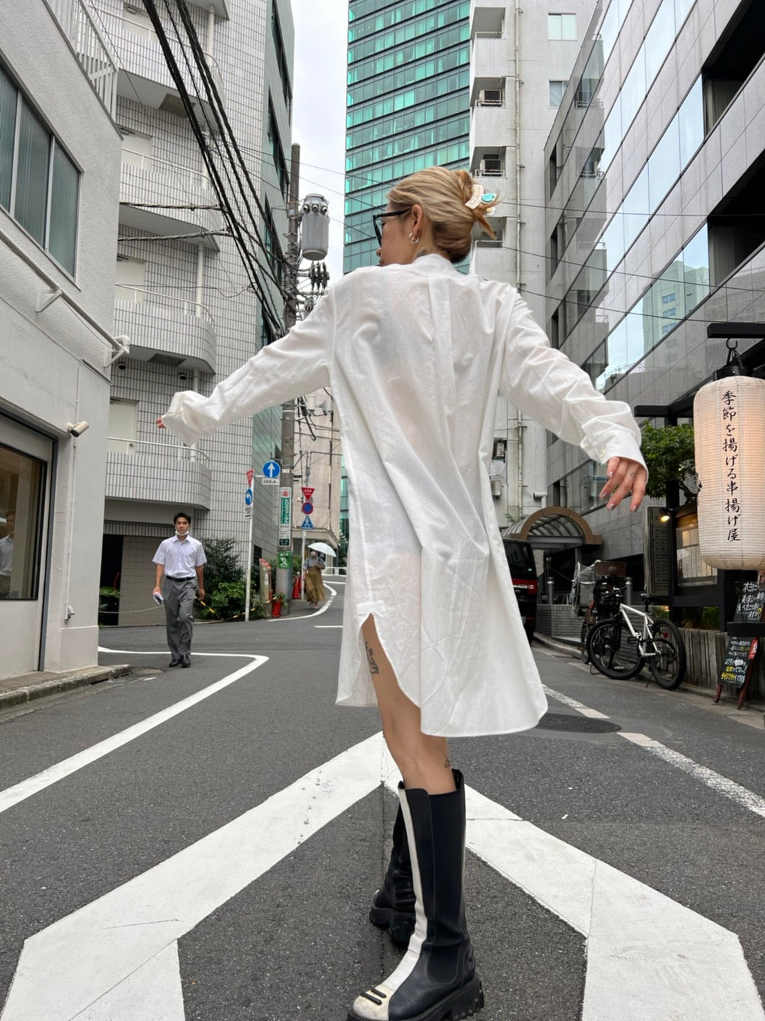 LONG SHIRT chambray - O.WHITE