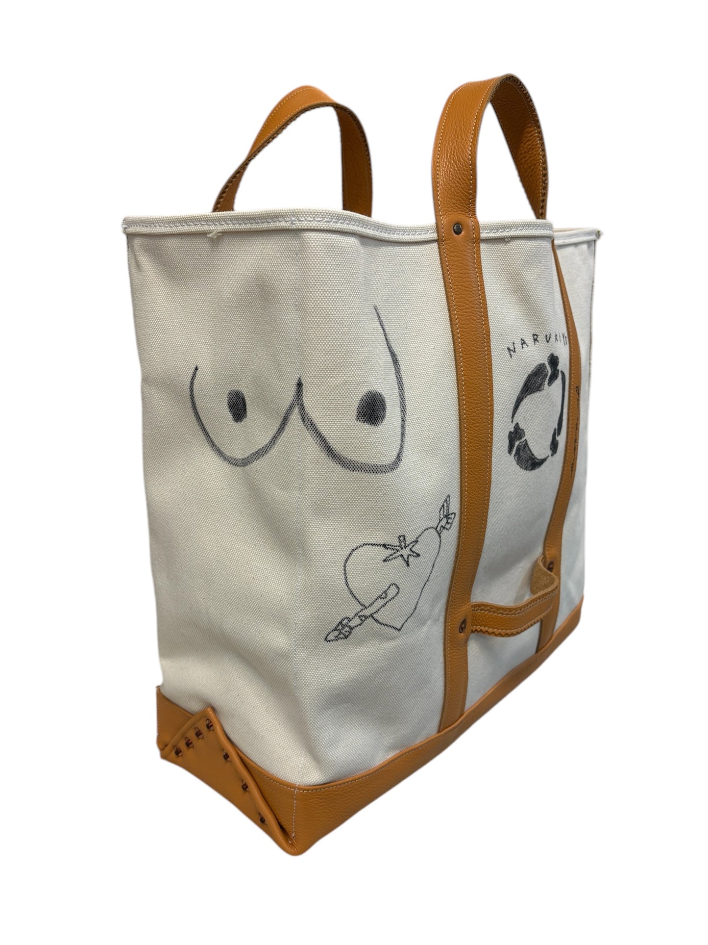 CANVAS BAG with LEATHER PAINTING